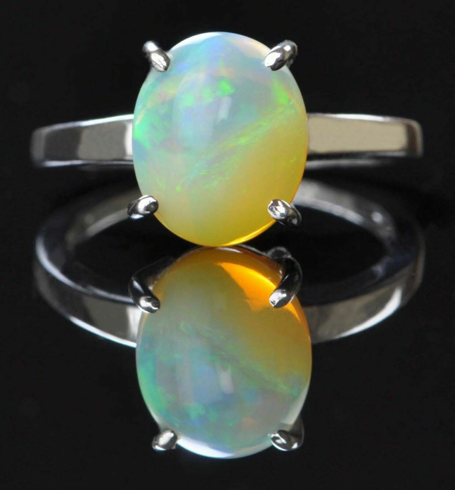 1.00 Carat Natural Ethiopian Opal Gemstone 925 Sterling Silver Women's Ring