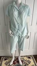 NEW 1960s Vintage Shadowline Pajamas Set Baby Blue Short Sleeve Crop Pants M NOS