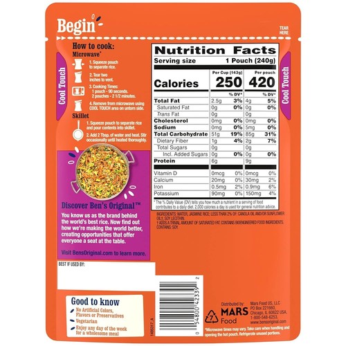 BEN'S ORIGINAL Ready Rice Jasmine Rice Easy Dinner Side 8.5 OZ Pouch Pack of 6 - Picture 2 of 8