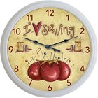 Sewing Sew Wall Clock Spool Needle Thread Pin Cushion Seamstress I Love Sewing