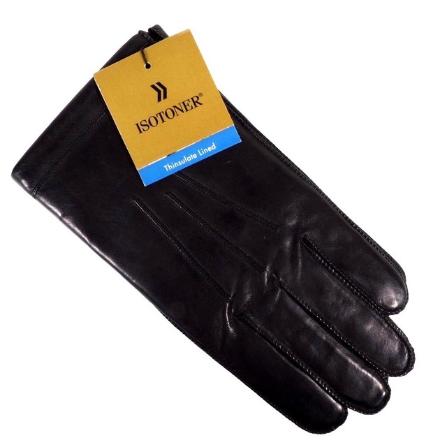 Isotoner Mens Gloves Black Leather Thinsulate Ultra Lined Size 8 NWTs | eBay