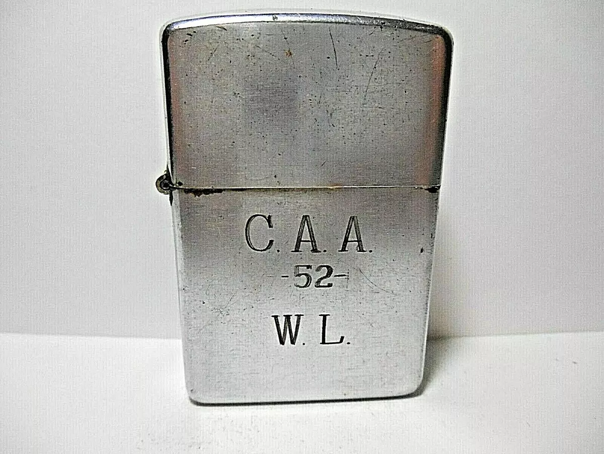 VINTAGE PAT #2032695 ZIPPO CHROME CIGARETTE LIGHTER - C.A.A. #52 W.L. AVIATION