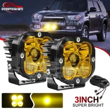 Pair Laser  3" LED Fog Lights Combo Beam Amber For Toyota Tacoma Tundra 4Runner