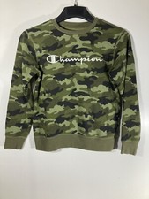 CHAMPION Boy's Youth LARGE Sweatshirt Green Black Camoflage Spell Out Logo