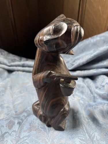 Vintage Rosewood Wood Carving of A Seated Man Holding a Vessel/Drum - 第 9/15 張圖片