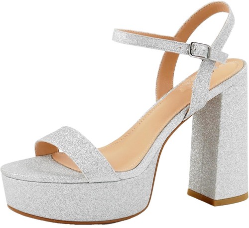 15cm High Thick Heel Platform Square Head, Transparent Sandals