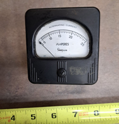 Simpson Amperes Alternating Current Panel Gauge Meter  0 - 25 Amps