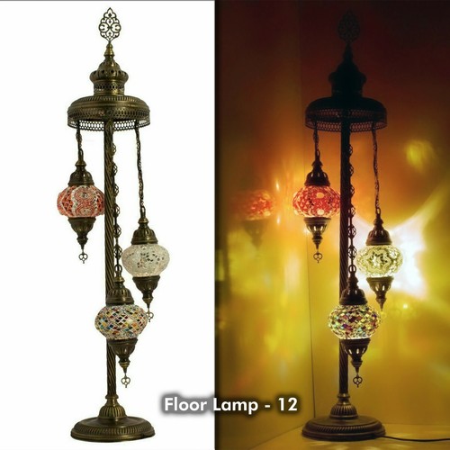 Turkish Moroccan Handmade Mosaic Multicolour Floor Lamp Light 3 Large Globe - Picture 6 of 6