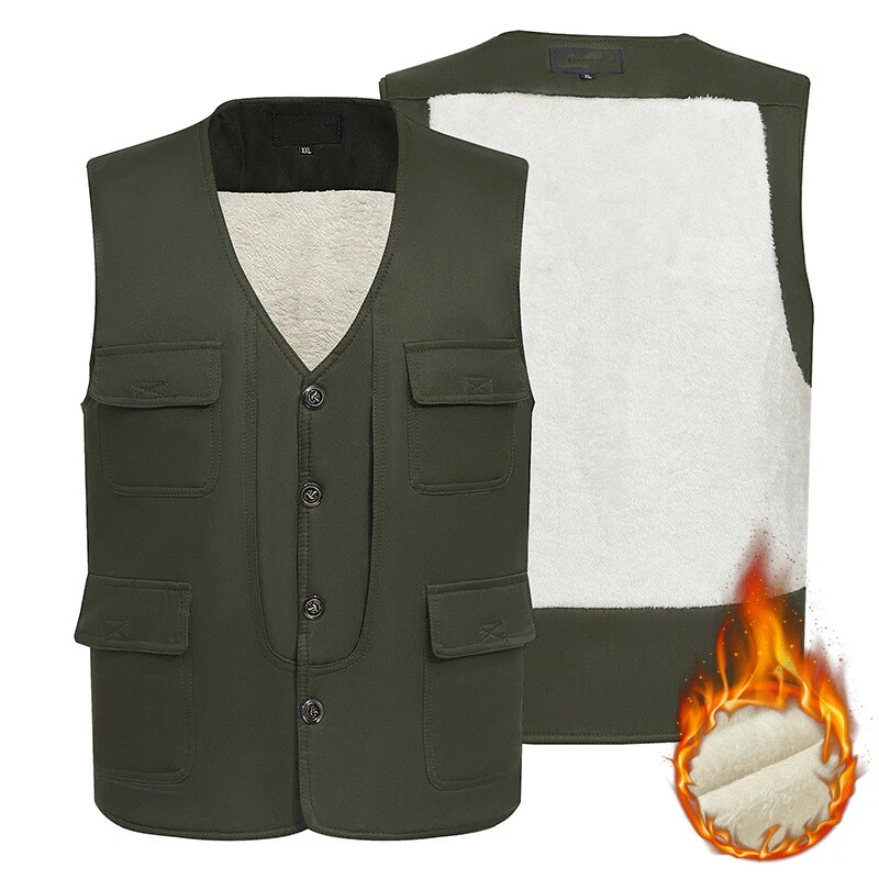 Men Autumn Winter Vest Multiple Pocket Cotton Waistcoat Casual Sleeveless Jacket