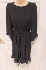Zara Basic Collection Navy Chiffon Floaty backless Flared Dress Size M 