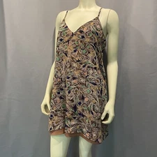 Anthropologie Judith March Brown Feather Pattern Slip dress Sundress Sz L
