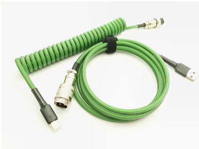 Custom Coiled Aviator Type-C Cable for Ducky Mechanical Keyboard (GREEN CARBON)