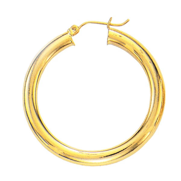 Fashion 14k Yellow Gold 5.0mm x 40mm Round Shiny Runway Tube Hoop Earrings  6 Gr