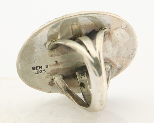Navajo Ring 925 Sterling Natural Blue Turquoise Signed Ben S C.80's Size 6.5 - Picture 4 of 7