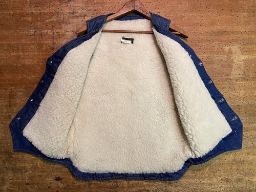 VTG 70s 80s Wrangler Denim Vest M Blue Sherpa Lined Western Wear DEAD STOCK NOS - Picture 5 of 13