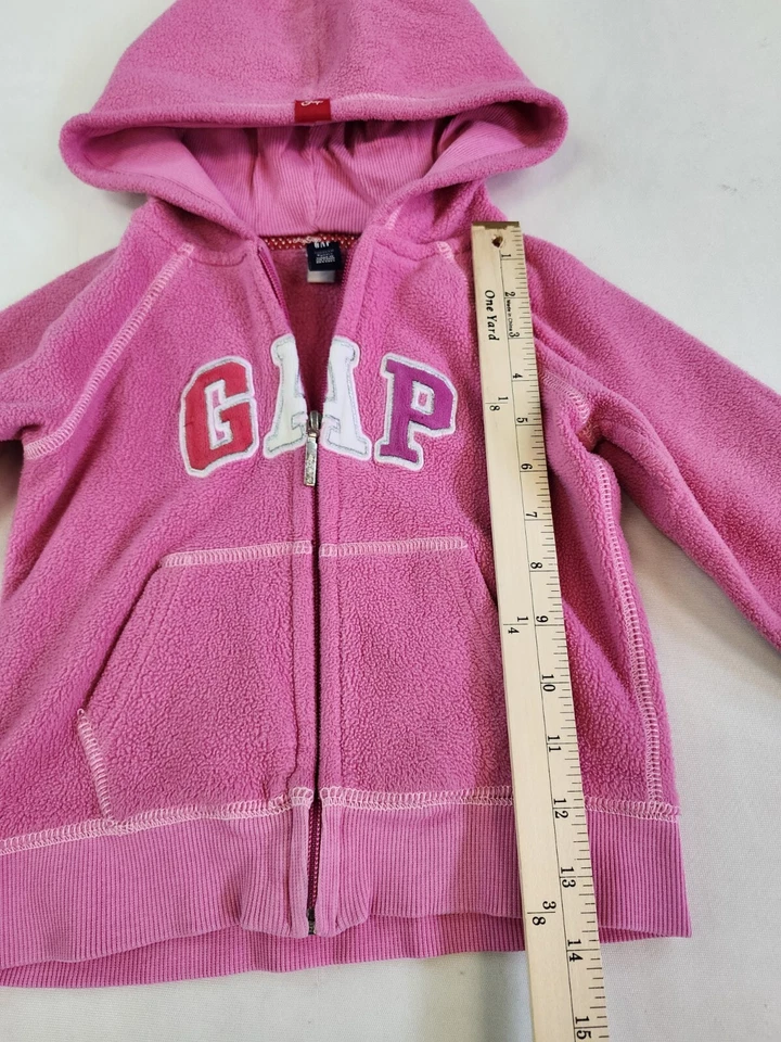 Gap Niño Niña 4 Años Rosa Con Capucha Cremallera Completa Sudadera Spellout Bolsillos Polares Foto 2 de 4