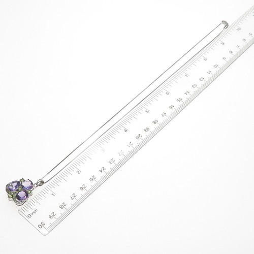 925 Sterling Silver Real White Topaz Amethyst & Peridot Box Chain Necklace 18" - Picture 3 of 8