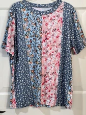 Shein Womens Floral Patch Work Print T-Shirt SzXL Pit-22" L-26.5"Nice Shirt