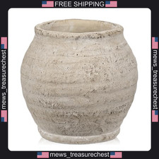 Ceramic Farmhouse Vase 6.1 inch Wide Mouth Rustic Decor for Shelves and Tables