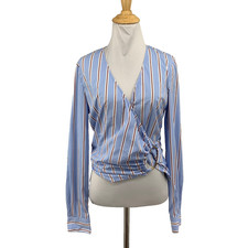 Veronica Beard Top Womens 4 Ozzie Striped D Ring Waist Surplice Long Sleeve