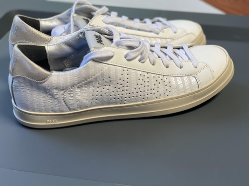 P448 Scarpe Uomo Taglia 40 Bianco Argento Sneakers Basse Pelle Traforata Casual - Foto 2 di 9