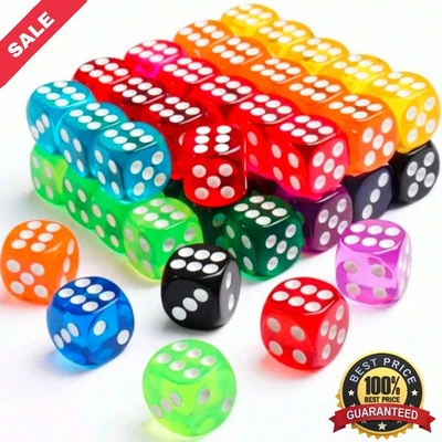 5- 50 Pack Six-Sided Coloured Dice Spot 6 Colours D6 Dice Set 14 MM/0.55 INCH