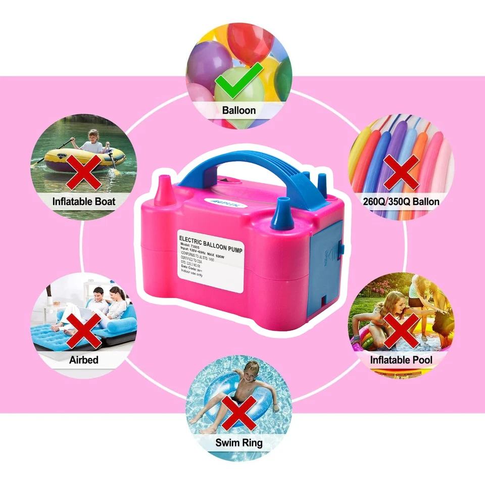 AGPTEK Bomba de Globo de Aire Eléctrica Doble Boquilla Inflador/Soplador para Fiesta 110V 600W Foto 2 de 4
