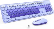 Full-Sized Colorful Silent Wireless Keyboard Mouse Combo Round Keycaps