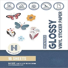Hayes Paper Co Glossy White Vinyl Sticker Paper A4 15 Inkjet Printable Sheets