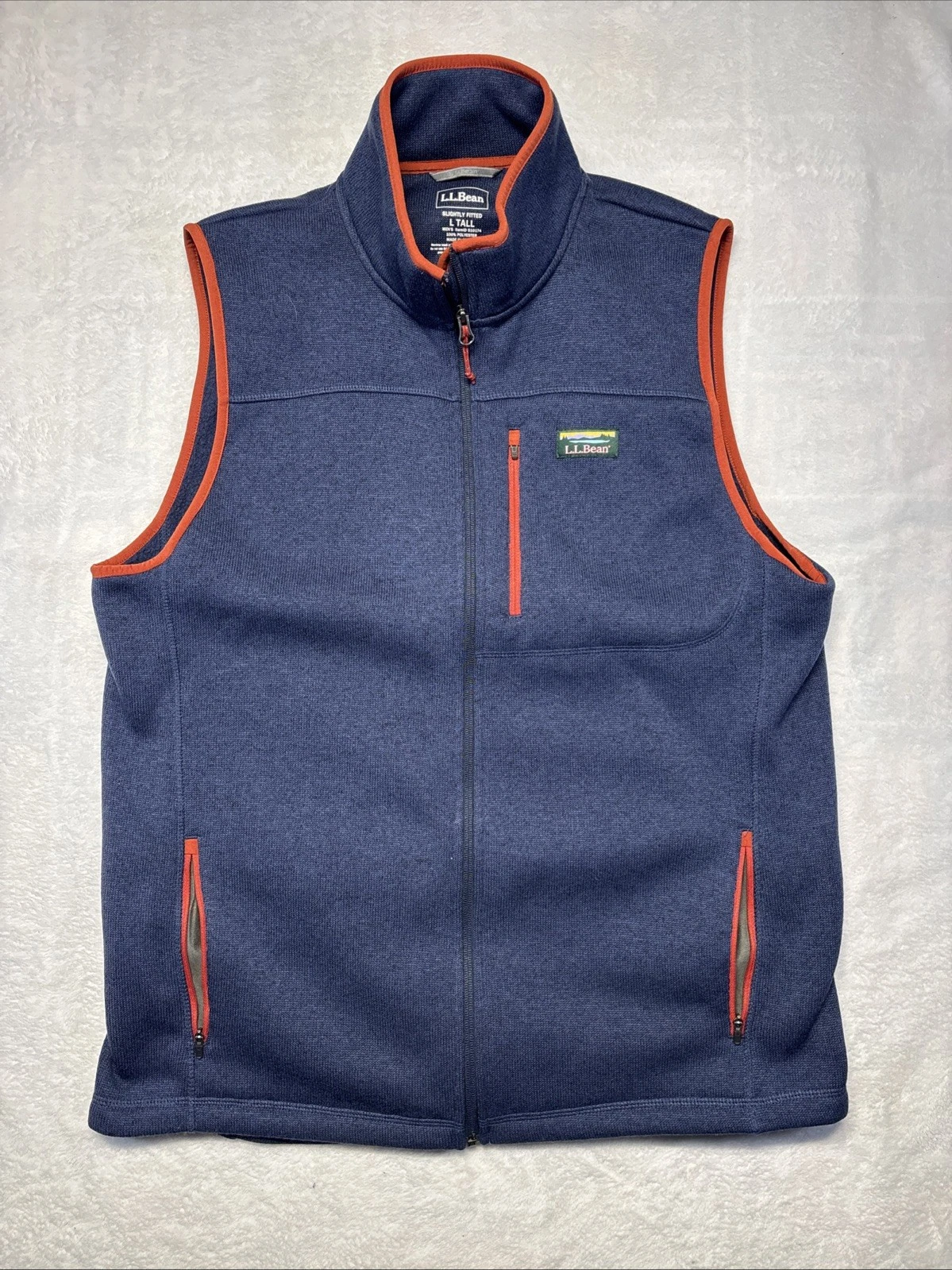 LL Bean Vest Mens Large Tall Navy Blue Sweater Fleece Knit Full Zip Pockets