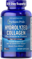 Puritan's Pride Hydrolyzed Collagen 1000mg Protein Supplement 180 Caplets