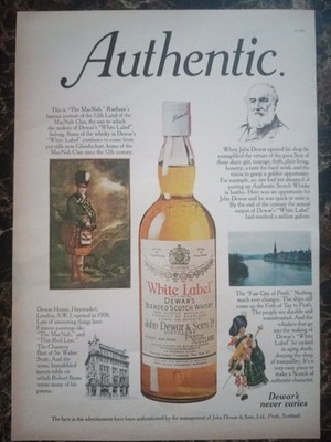 Dewar's White Label Scotch Whisky Authentic 1970 Vintage Print Ad