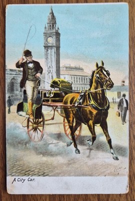 Belfast, Albert Memorial Clock, A City Car by John Carey Vintage Postcard