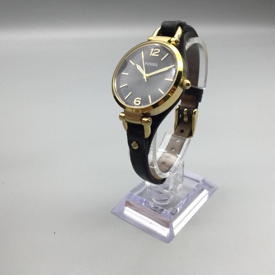 Reloj Fossil Georgia Mujer 32mm Esfera Negra Tono Dorado Cuero ES3148 Batería Nueva Foto 4 de 4