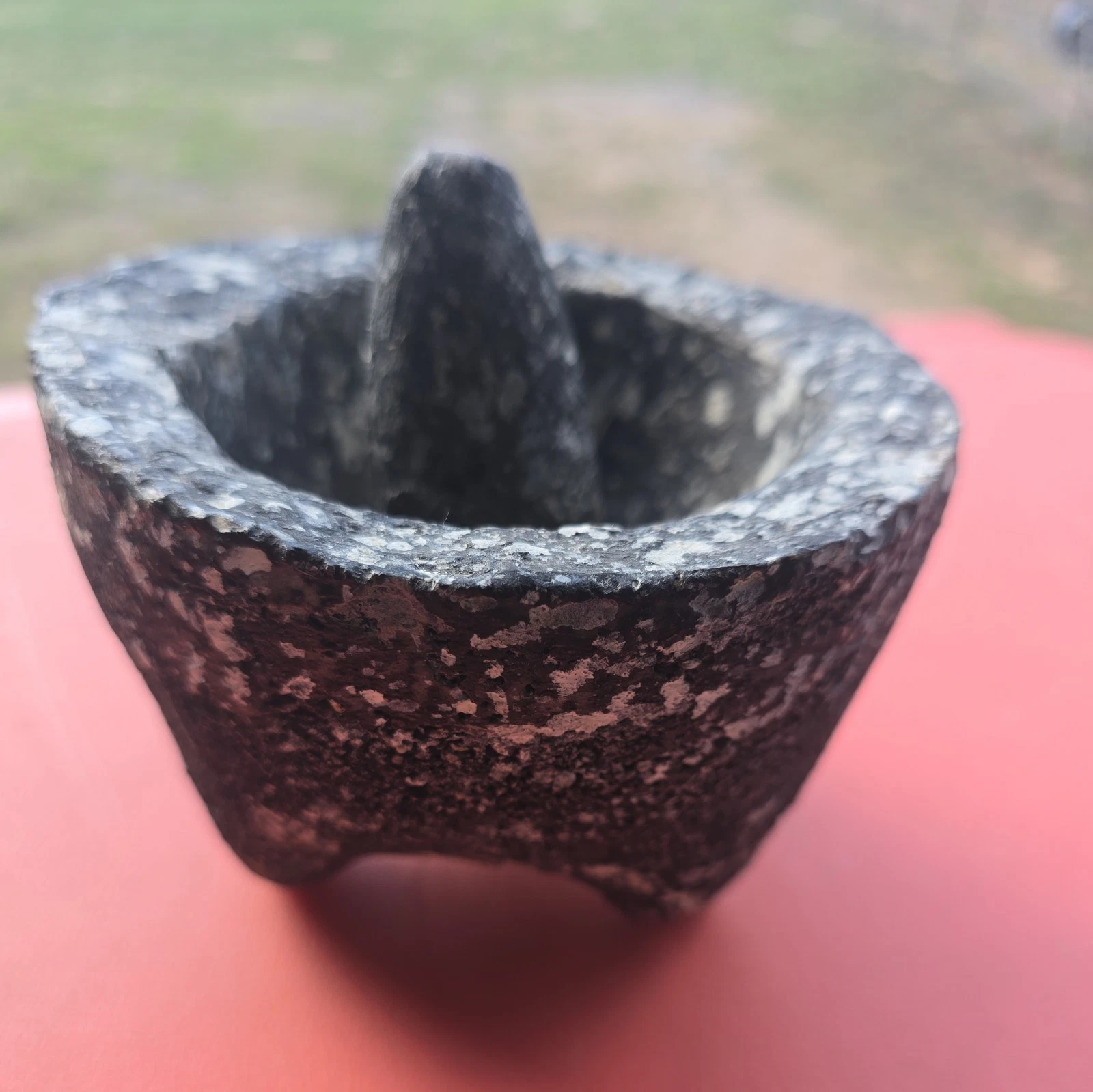 Vintage Used Granite Mortar & Pestle As Is 3" Tall 4.75" Dia 2lb 2.6oz