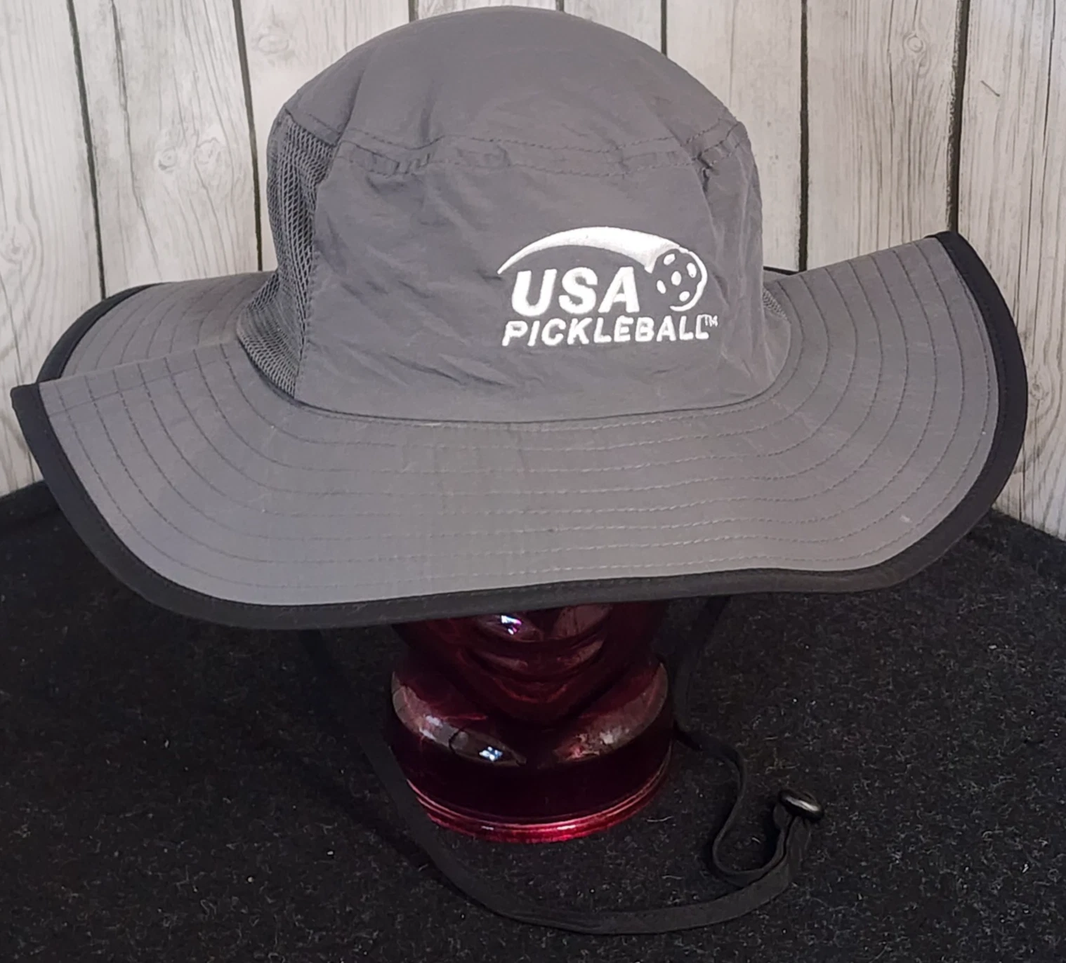 USA Pickleball Wide Brim Sun Hat Gray Boonie Vented Adjustable 24"