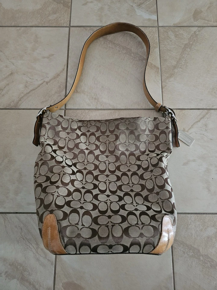 Rare! Large Coach Signature Canvas Hobo Bag F6083 & Accordion Wallet F40753 Set! - Image 3 of 4