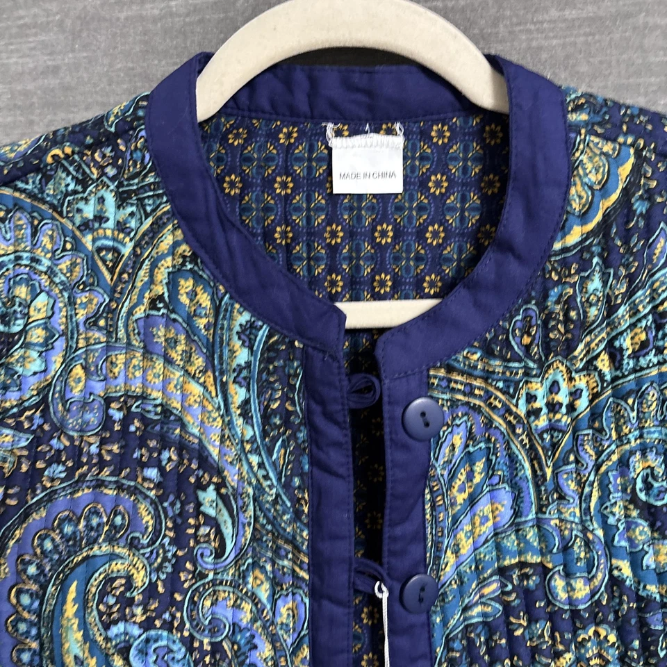 Chaqueta Appleseeds Mediana Azul Verde Cachemira Reversible Acolchada Capa Otoño Nueva Foto 4 de 4