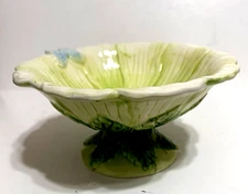 Sunflower Butterfly Bowl Green/White RiteAide Pottery7"W 2.5H Multi-Use Pedestal
