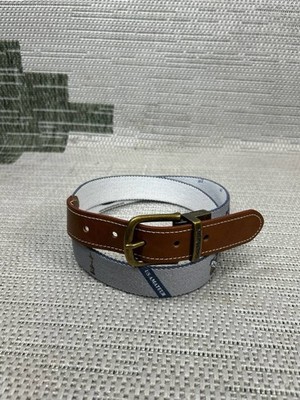 Doc Murphy Belts Mens 36 Blue Brown Leather Adjustable Brass Buckle Needlepoint