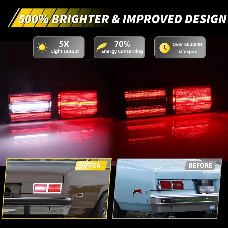 2X Smoked Red LED Tail Brake w/ Backup Light Lenses For 1975-1979 Chevy II Nova - Image 2 of 4