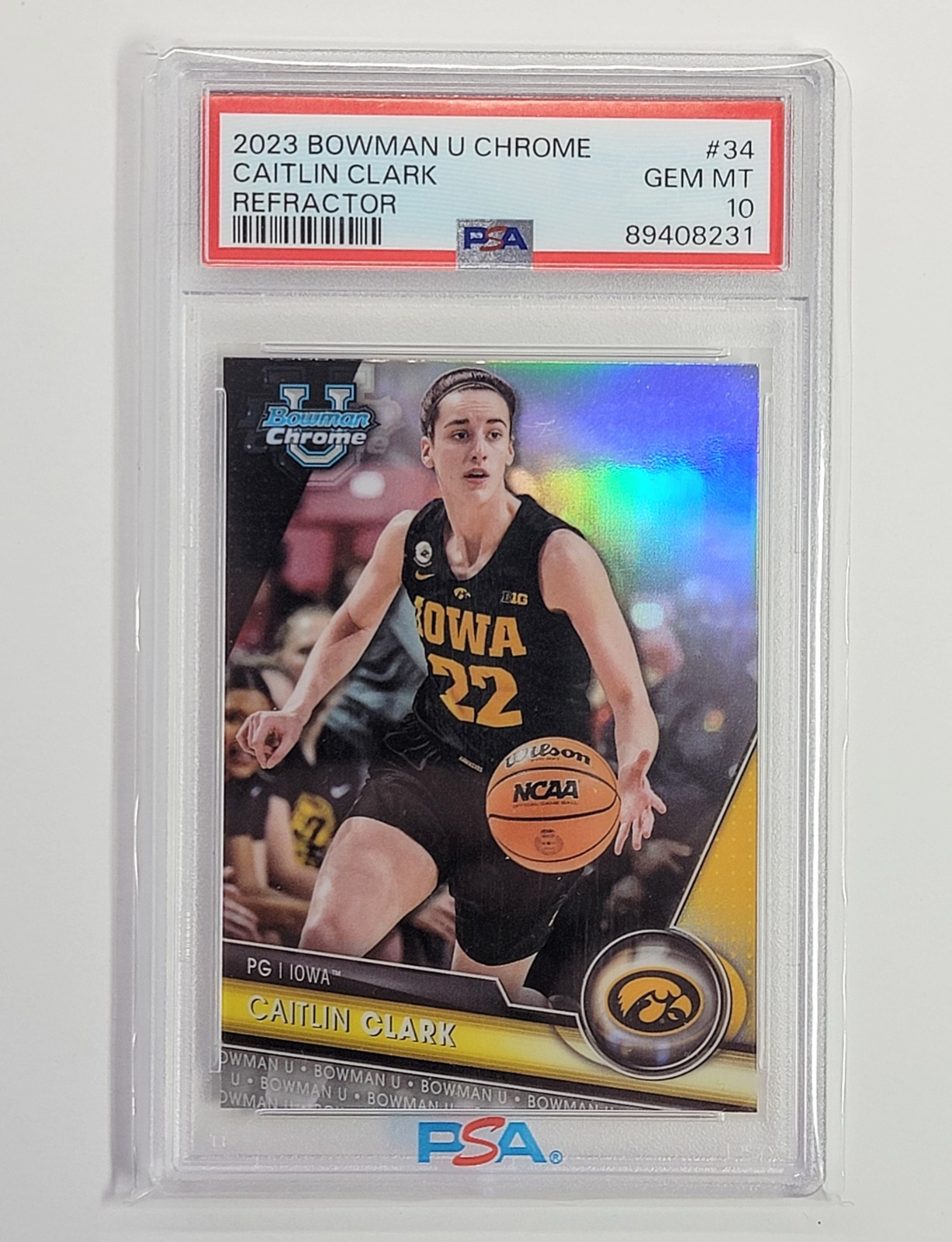2023-24 Bowman University Chrome Caitlin Clark #34 Refractor (RC) PSA 10 Iowa