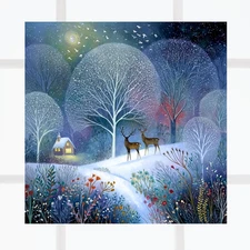 Pair of Bucks ~ Deer on Snowy Winter Night WINDOW CLING Size 8" Vinyl