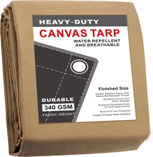 CARTMAN Finished Size 5 x 7 Feet Tan Canvas Tarp with Rustproof Grommets