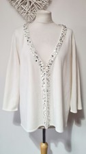 Ladies Womens Bhs Ivory Sequin Detail Neckline V Neck Cardigan Size 22 VGC