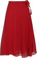 Ballet Skirt for Women Long Wrap Sheer Dance Costumes One Size, Red