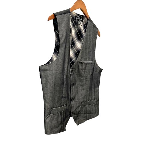 Pop Icon Mens Gray Herringbone Vest Waistcoat Size Large - Picture 2 of 13