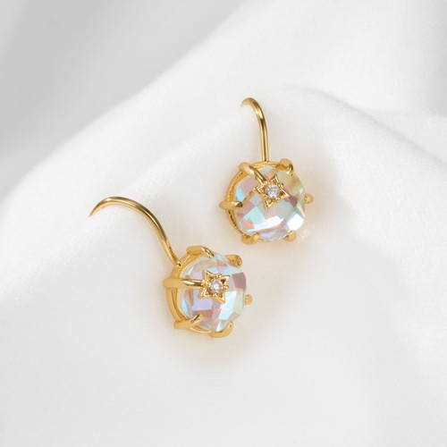 Alicia Bonnie Gem Star Gold Dichroic Glass Drop Earrings Elegant Gift - Picture 3 of 7