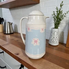 Vintage Corelle Floral Blue and White Thermos Carafe