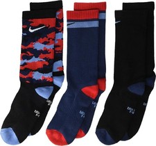 NIKE 3-Pairs Variety Graphic Cotton Cushioned Crew Socks - Boys Small 3Y - 5Y